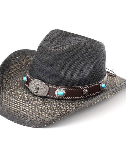 Western Long Horn Concho Strap Straw Cowboy Hat