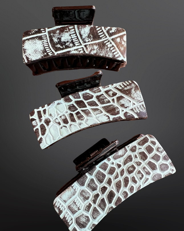Embossed Leather Turquoise Claw Clip Crocodile Pattern