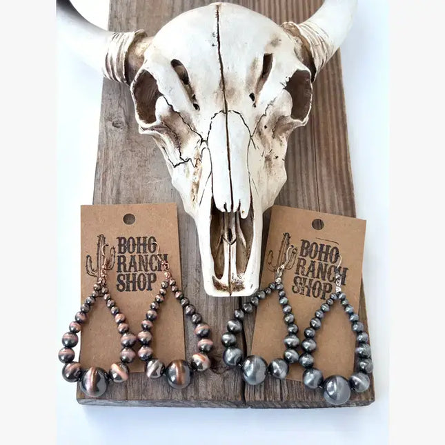 Western Style Navajo Pearl Teardrop Hoop Drop Earrings