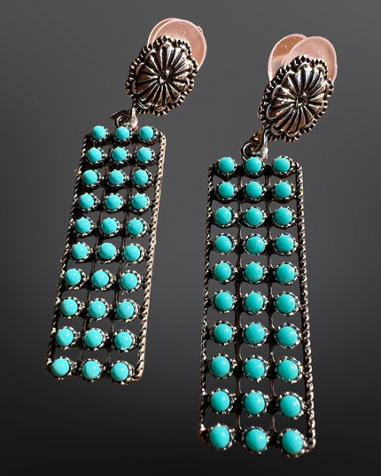 Southwestern Zuni Style Petite Point Faux Turquoise Earrings