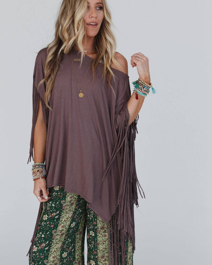 Western Showstopper Fringe Top - Mocha