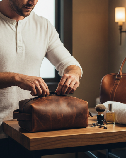 Genuine Leather  Unisex Dopp Kit - Rustic Brown