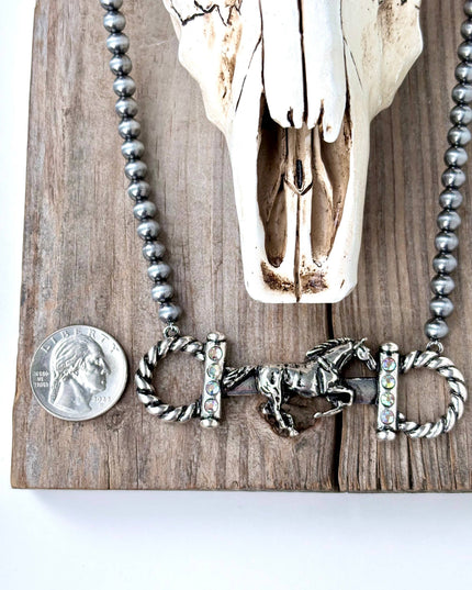 Western Style Navajo Pearl Bead Horse Bit Pendant Necklace