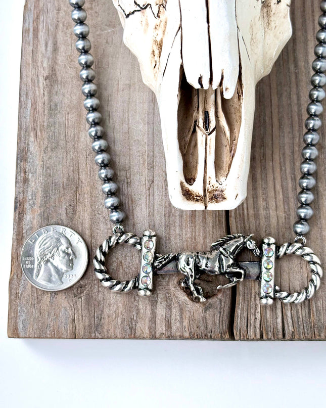 Western Style Navajo Pearl Bead Horse Bit Pendant Necklace