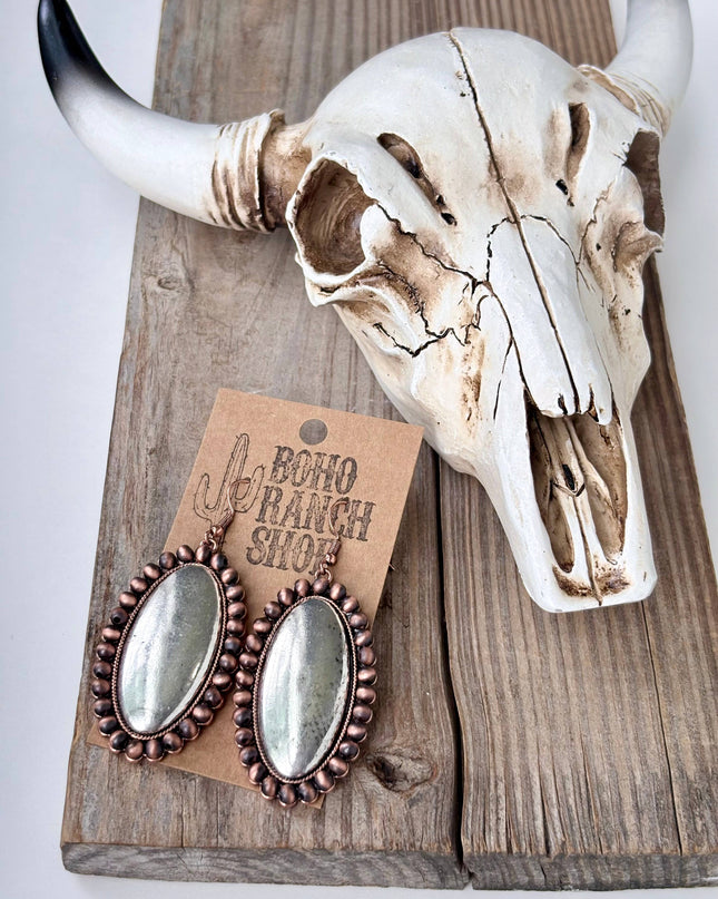Western Style Navajo Pearl Vintage Oval Dangle Earrings