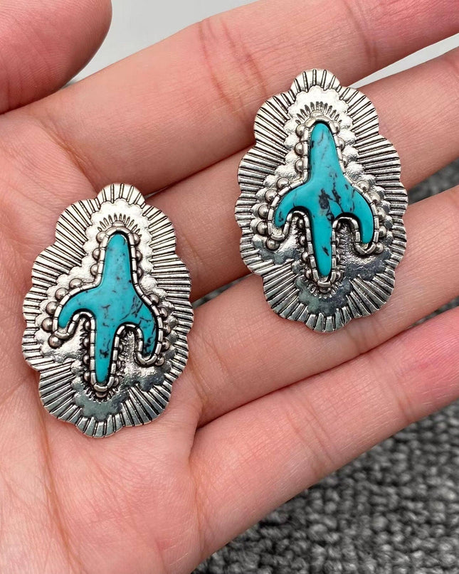 Western Style Cactus Turquoise Vintage Post Earrings - WJ