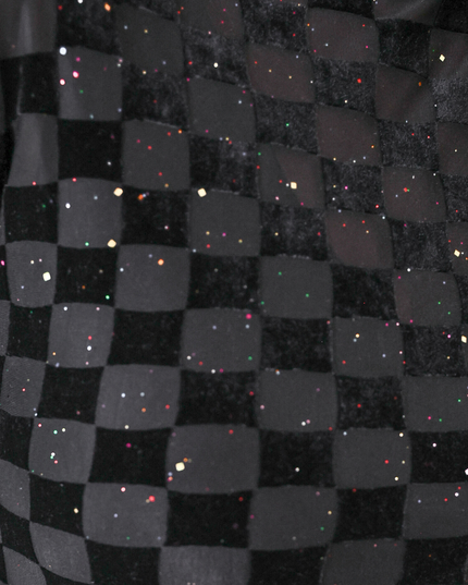 Times Square Velvet Mesh Top- Black Checkered