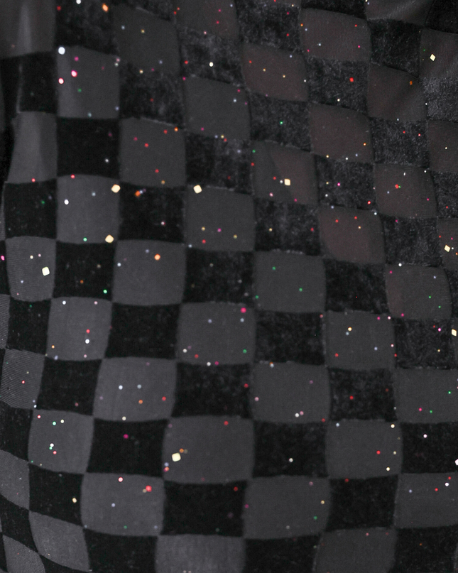 Times Square Velvet Mesh Top- Black Checkered