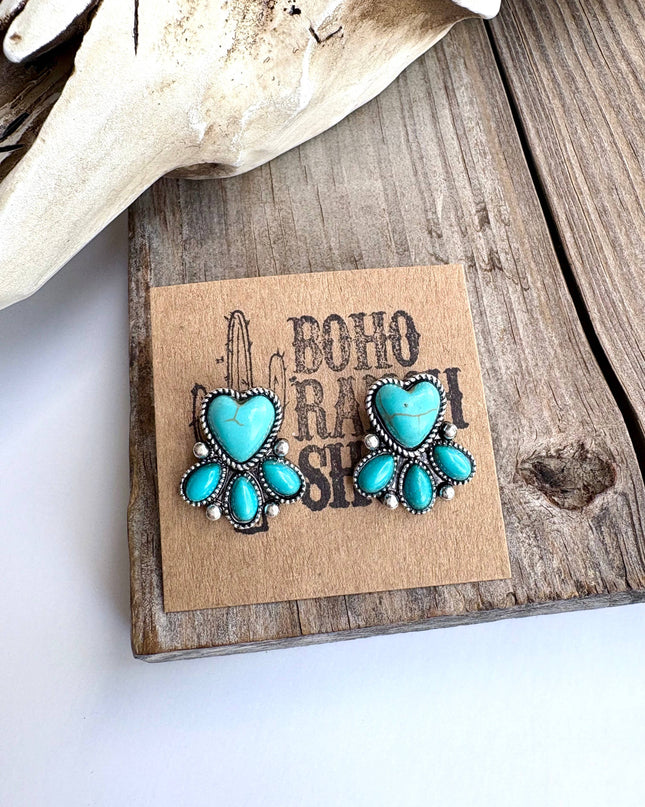 Western Heart Stone Stud Earrings
