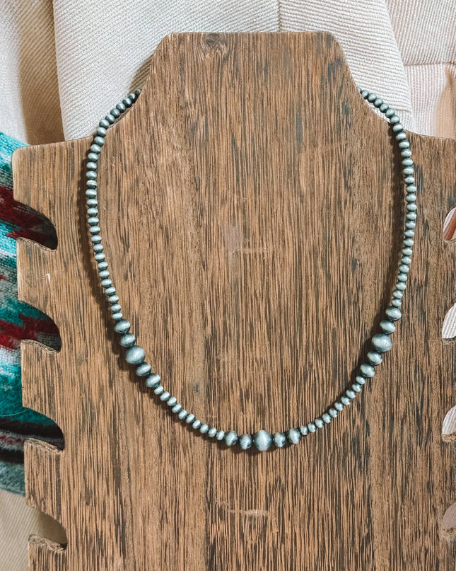 Western Faux Silver Navajo Pearl Style Graduated Necklace