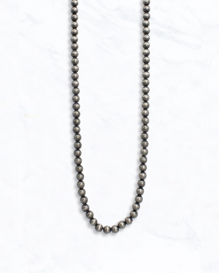 8mm Long Brush Silver Beaded Necklace