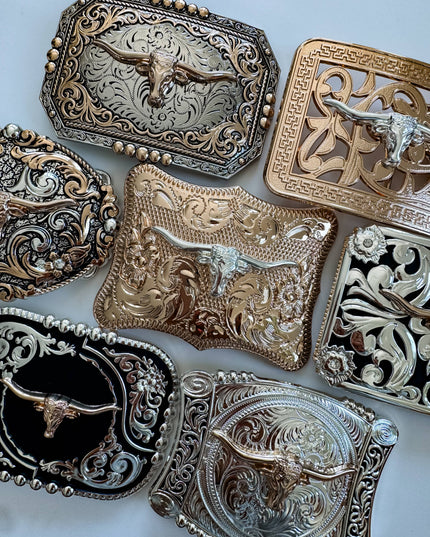 Western Longhorn Steer Metal Belt Buckle