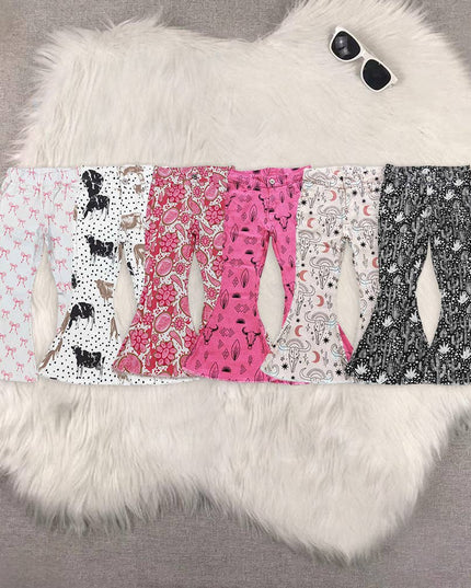 pink bow Baby Girls Western Bell Bottom Denim Jeans Pants