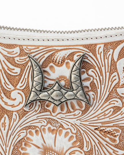 Loyal West Dannia Medium Purse - Ivory Dust  Handtooled Leather And Calfskin