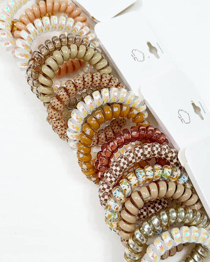 Brown Tone Multi Design Spiral Hair Ties