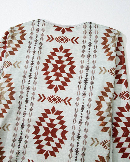 Brown Western Aztec Printed Open Front Long Cardigan