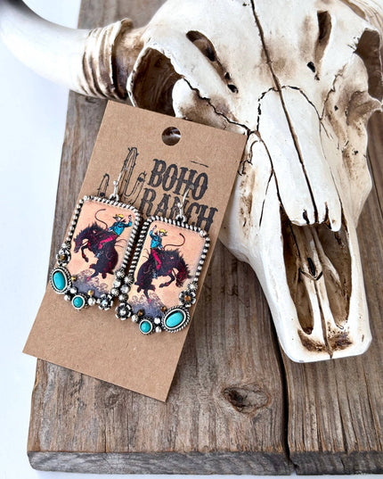Western Style Pendant with Turquoise Stone Drop Earrings