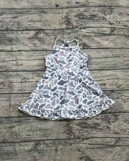Baby Girls Strap Gray Camo Yoga Ruffle Knee Length Dresses