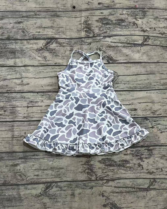 Baby Girls Strap Gray Camo Yoga Ruffle Knee Length Dresses