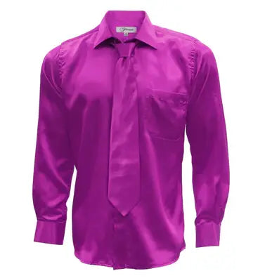 Ferrecci - Men's Regular Fit Satin Shirt, Tie & Hanky Set