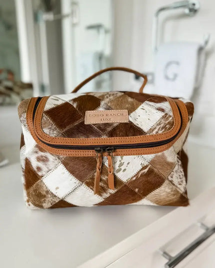 BOHO LUXE TOILETRY bag Genuine Hair On travel storage 