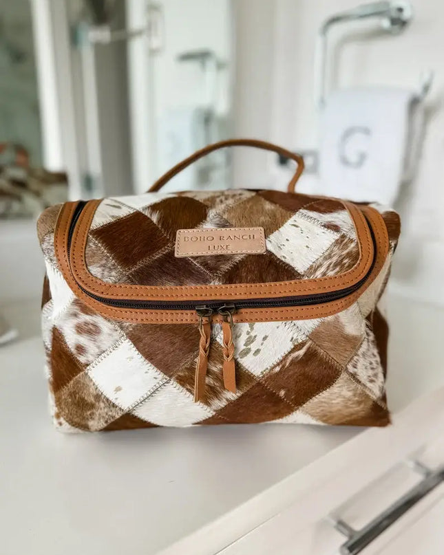 BOHO LUXE TOILETRY bag Genuine Hair On travel storage 