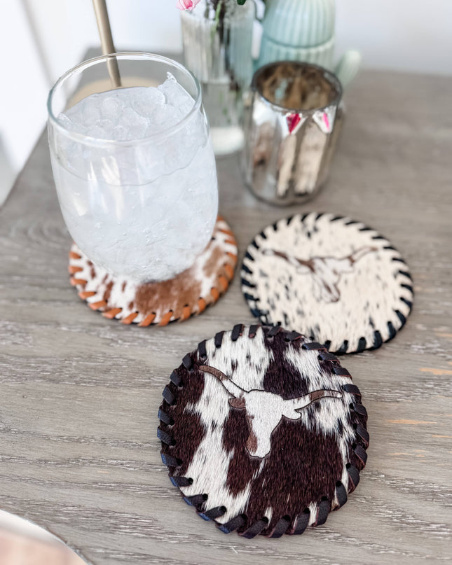 Genuine Cowhide Leather Coasters P| Western Hair-On Hide