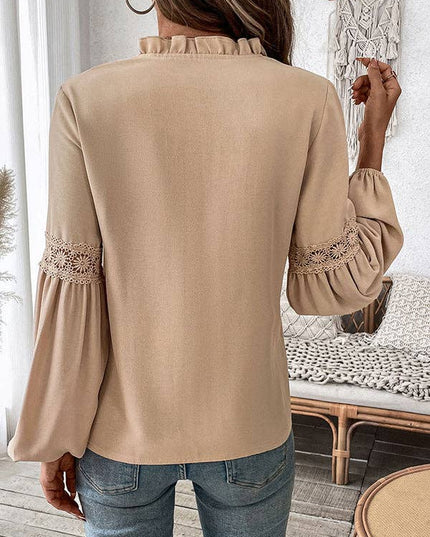 Long Sleeves Loose Pleated Solid Color Split-Joint V-Neck Blouses&Shirts Tops