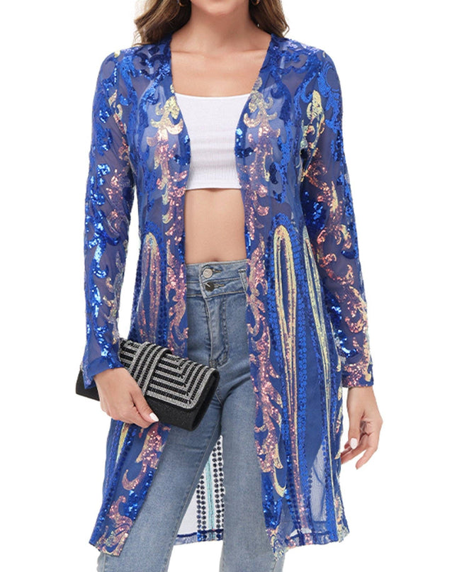 Women's Sparkly Sequin Cardigan Long Sleeve Open Front