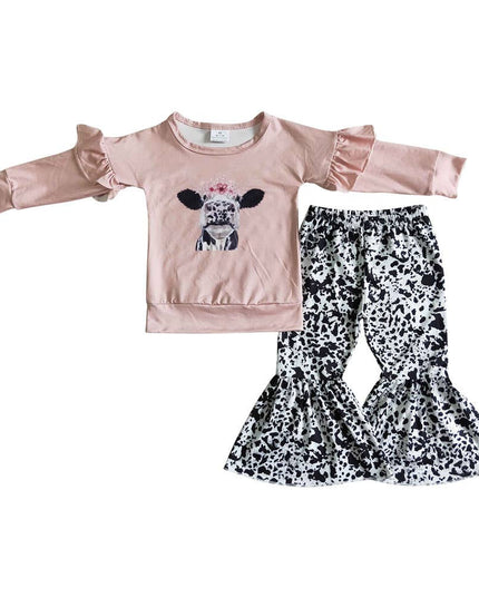 Baby girls fall pink cow bell pants clothes sets