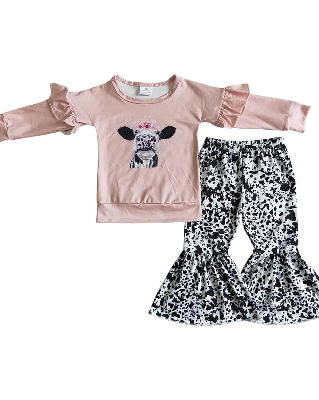 Baby girls fall pink cow bell pants clothes sets