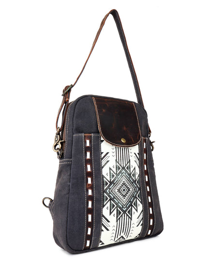 Canvas & Leather Women's Backpack - Black/White