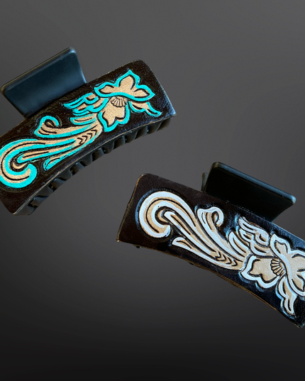 Tooled Leather Western Claw Clip