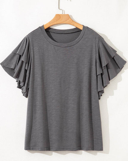 Plus Size Solid Layered Ruffle Short Sleeve Top