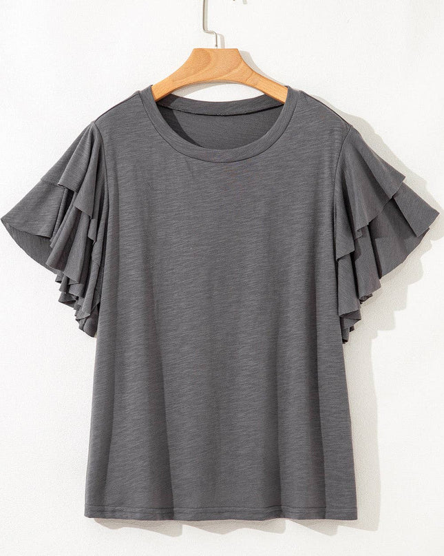 Plus Size Solid Layered Ruffle Short Sleeve Top