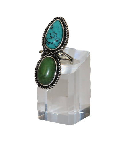 Green Teardrop and Oval Two Stone Ring