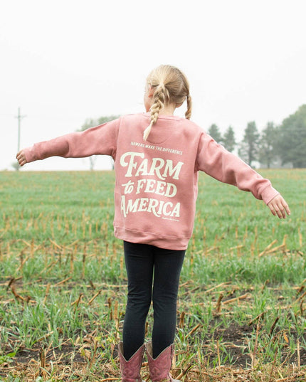 Western 'Farm to Feed America’ Pink Youth Graphic Crewneck