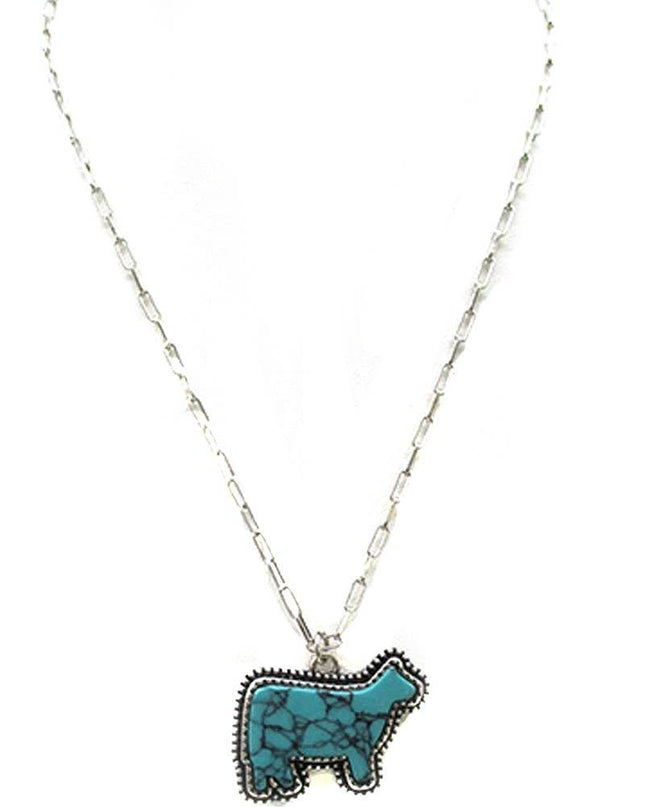 Western Turquoise Cow Necklace