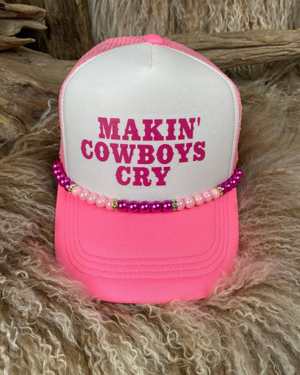 Trucker Ballcap with Beads 15NEONPNK Makin Cowboys Cry
