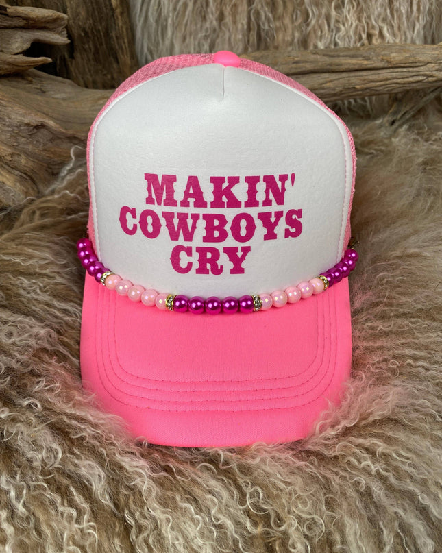 Trucker Ballcap with Beads 15NEONPNK Makin Cowboys Cry