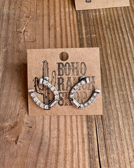 Western Horseshoe Stud Rhinestone Earrings