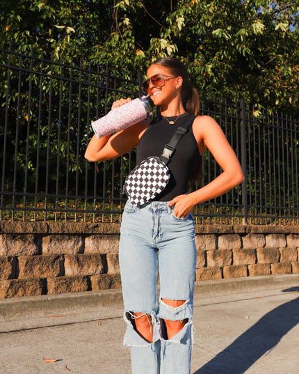 Black and White Check Crossbody Bag
