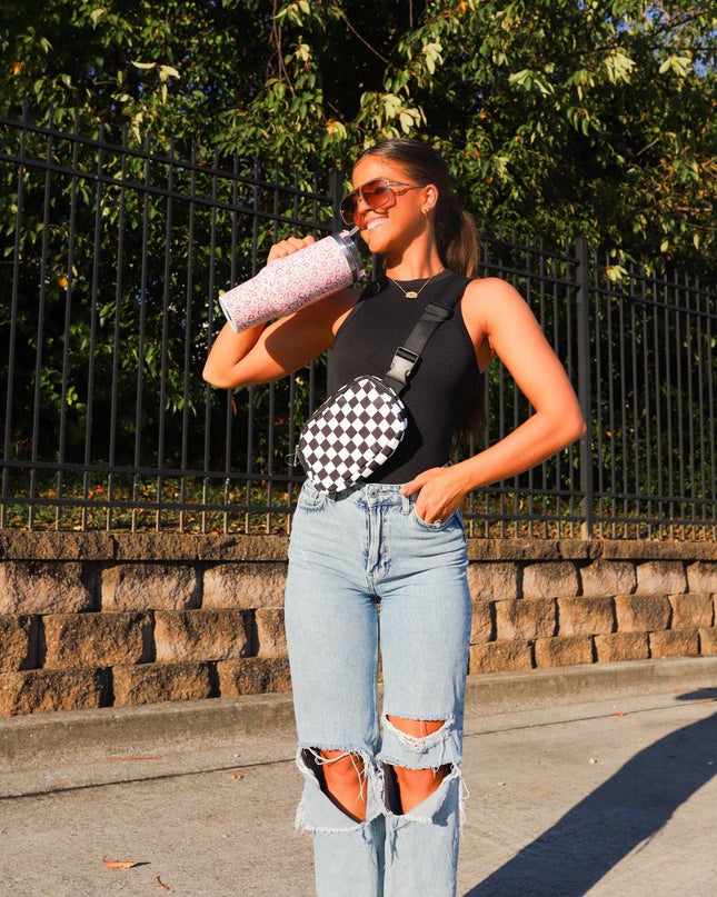 Black and White Check Crossbody Bag