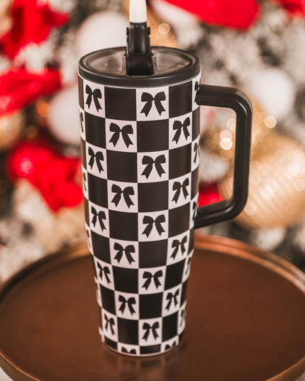Bow Chic Checkered Sleek Tumbler