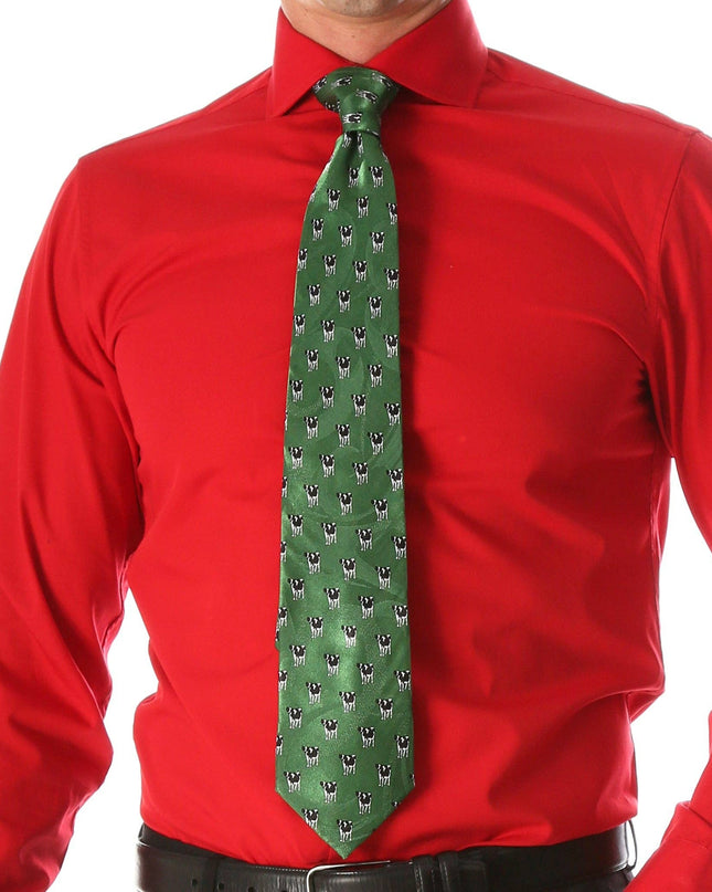 Cow Green Necktie with Handkerchief Set