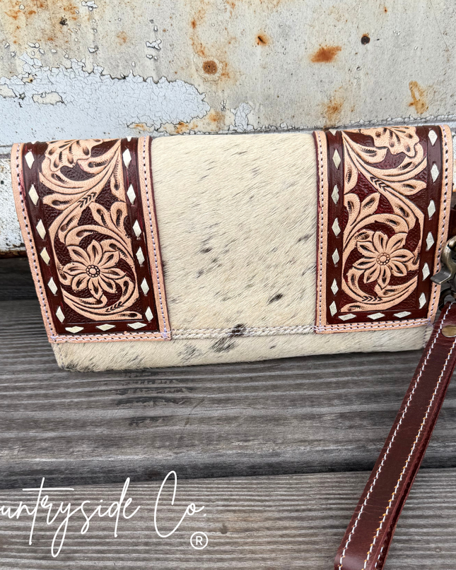 Frontier Cowhide Tooled Leather Wallet Wristlet