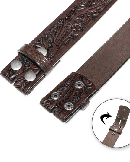 Genuine Leather Men's Belt with Snap-On Strap without Buckle