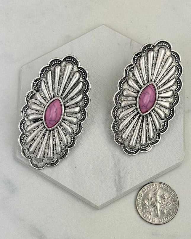 ER220430-03-GREEN                     Silver oval metal with green stone Earrings