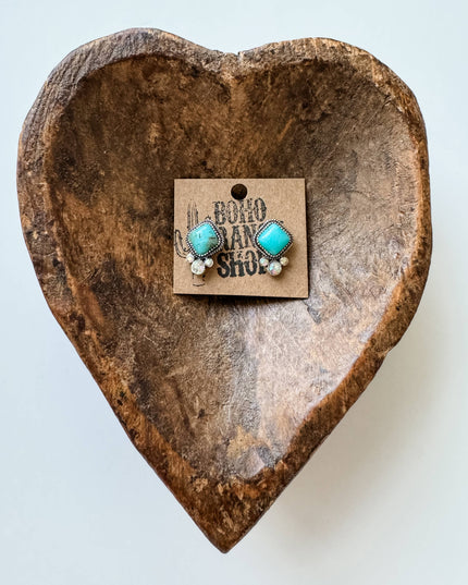 Western Diamond Shape Stone Stud Earrings