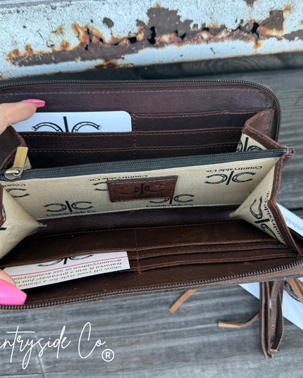 Adeline Cowhide Tooled Leather Wallet Wristlet